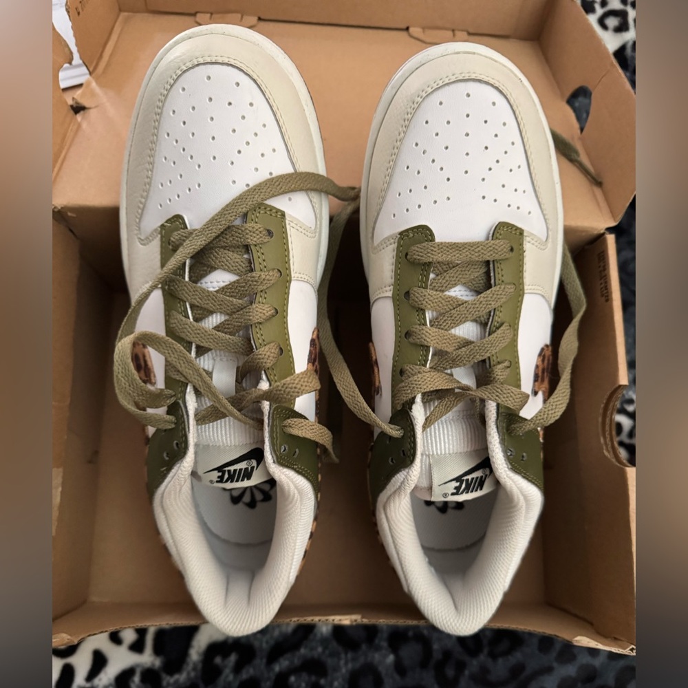 Nike Dunk Low Olive and White Casual Sneakers - Picture 4 of 8
